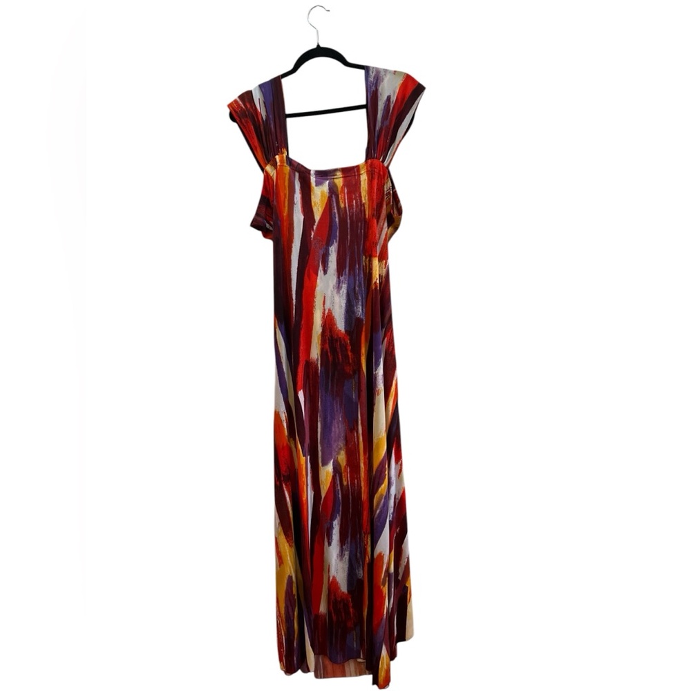 AS:HRO Abstract Brushstroke Maxi Dress Draped Art Print Boho Statement XL - Picture 2 of 5